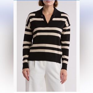 T Tahari Polo Sweater BLACK/HEATHER OATMEAL